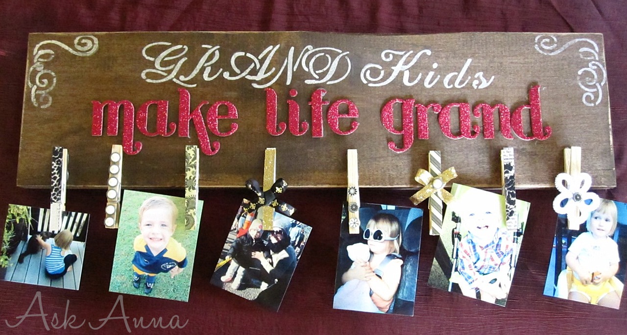 DIY photo clipboard, the perfect gift idea for the grandparents. They will love them for years to come and each year you can give them new pictures to hang on it.