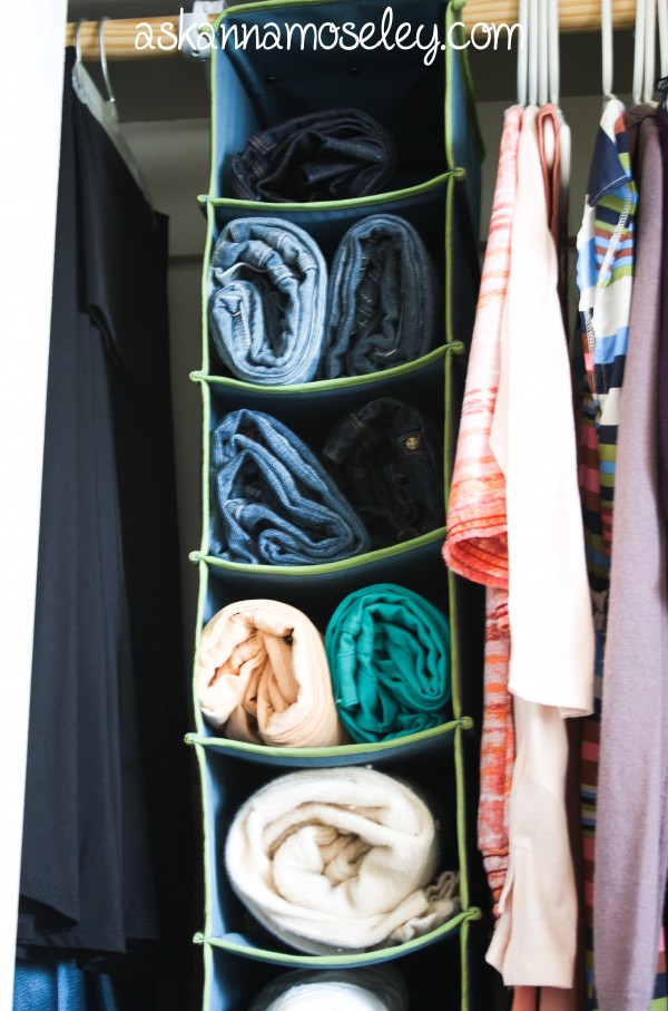 I'm sharing a very creative closet organization solution for those of us who don't have a lot of closet space for things like sweaters, pants, etc. You won't believe how easy it is to find the space you need! | Ask Anna