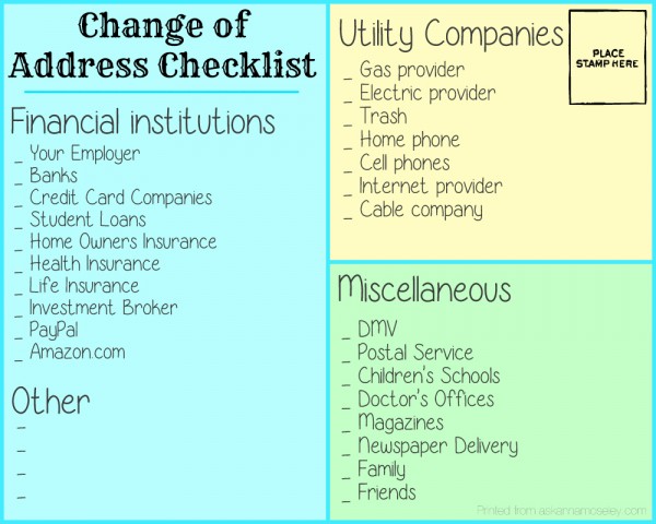 Change of address checklist - Ask Anna