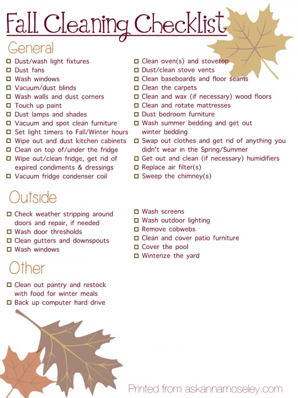 Fall cleaning checklist - Ask Anna