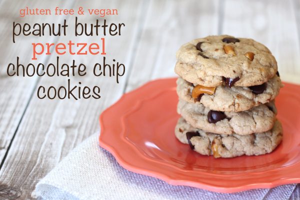 Gluten free and vegan peanut butter chocolate chip pretzel cookies - Ask Anna