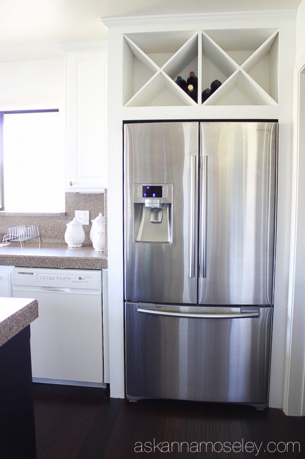 Custom wine rack above fridge - Ask Anna