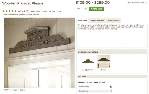 Ballard Designs "Pruvost" plaque