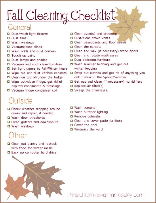 Fall Cleaning Checklist - Ask Anna