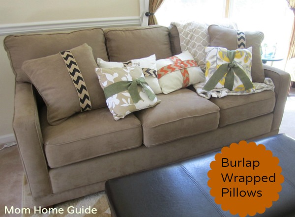 Burlap wrapped fall pillows