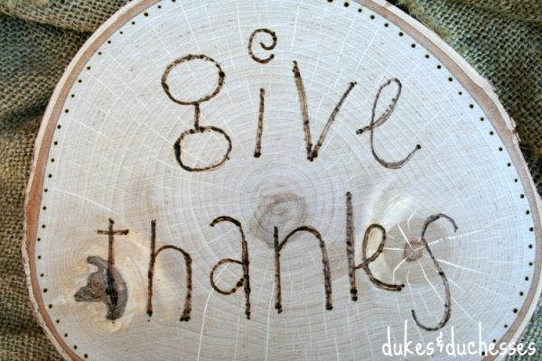 "Give Thanks" wood burned plaque