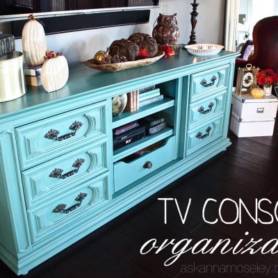 Top Organizing Bloggers Family Room Tour – TV Console Organization