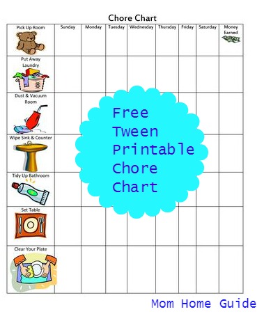 Tween printable chore chart