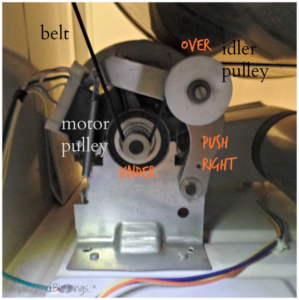 dryer tune-up, installing new belt on motor pulley