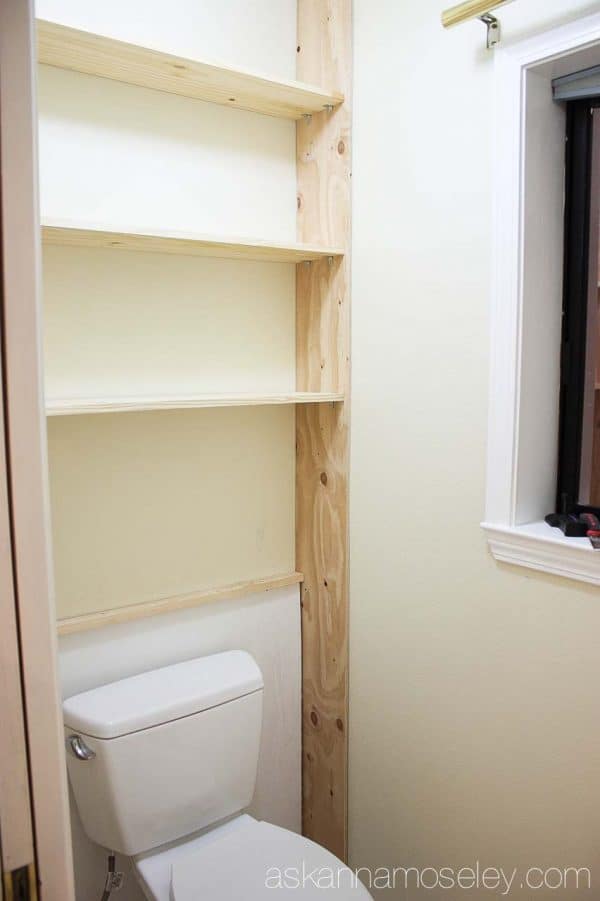 Master bathroom shelves around toilet