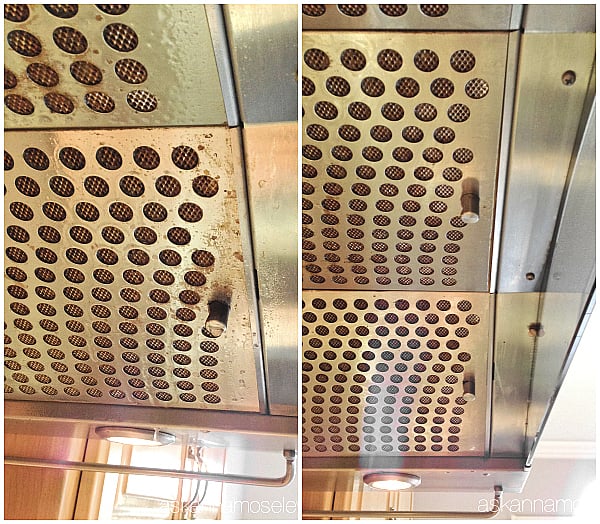 Cleaning a range hood, before and after cleaning it with the steam machine - Ask Anna