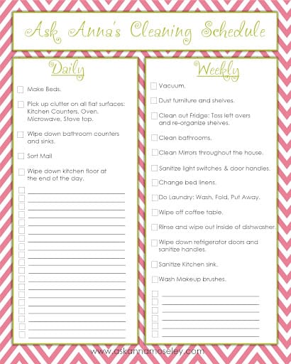 FREE printable cleaning schedules - Ask Anna