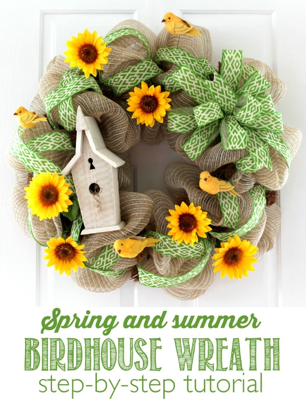 Spring and summer birdhouse wreath, step-by-step tutorial