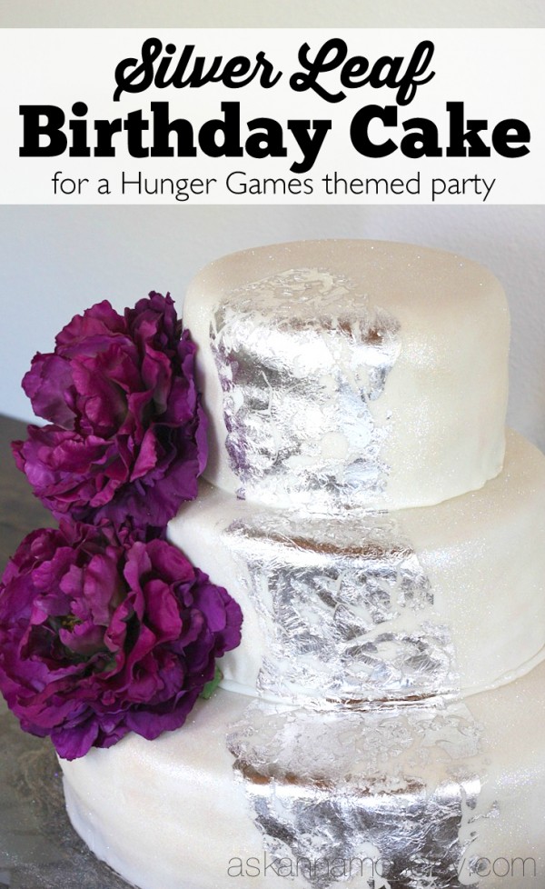 Silver leaf birthday cake for a Hunger Games birthday party - Ask Anna