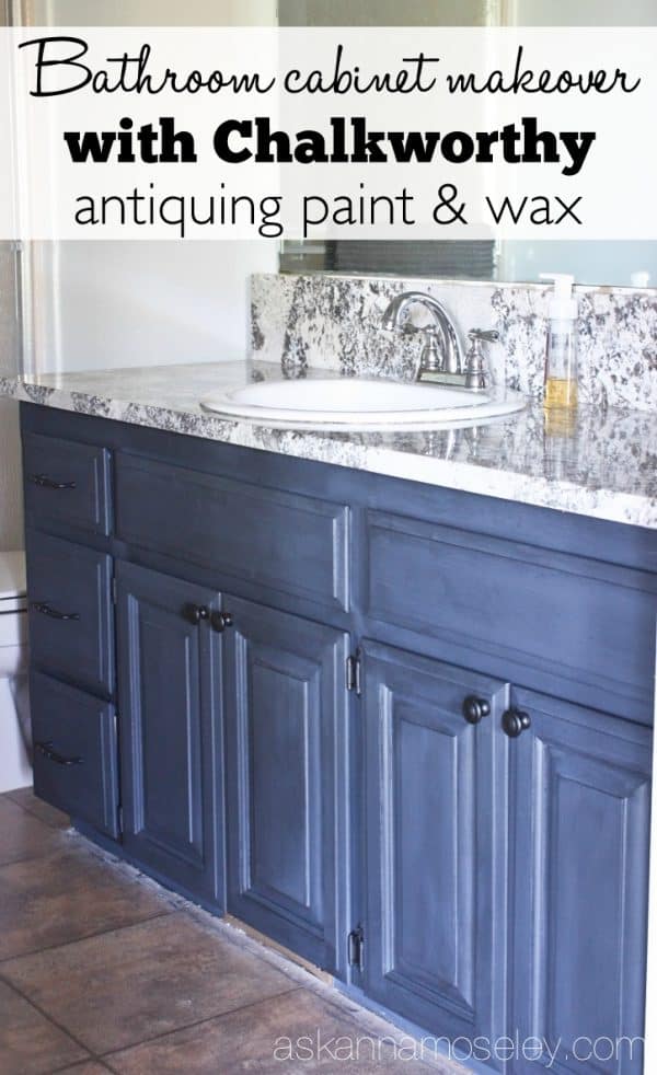 Bathroom vanity makeover with Chalkworthy antiquing paint - Ask Anna