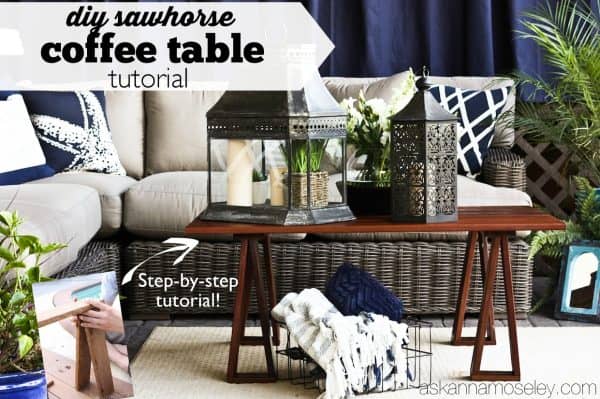 DIY sawhorse coffee table tutorial - Ask Anna