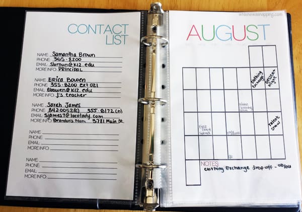 Printable calendar and contact list - Ask Anna