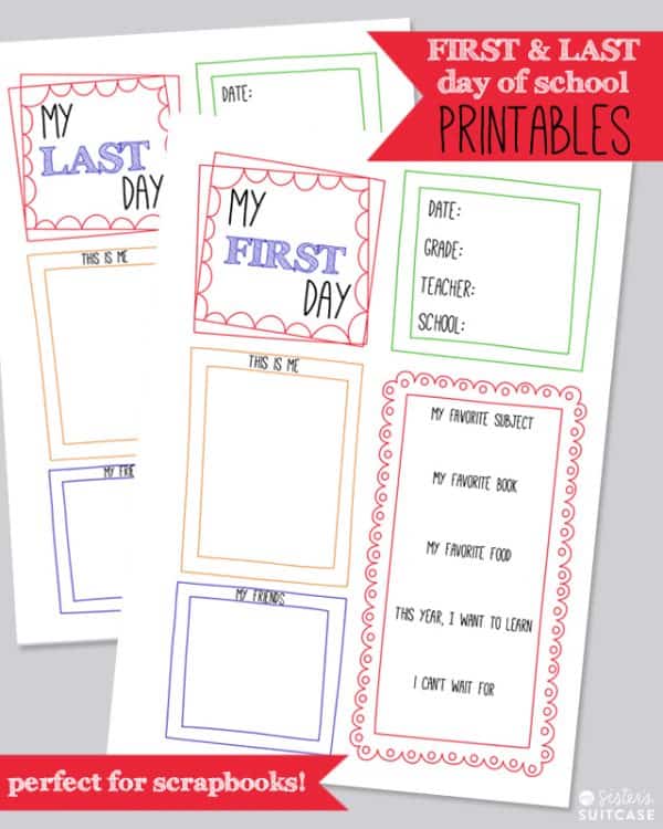 First and last day of school memory pages from Sisters Suitcase