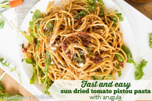 Quick and easy sun dried tomato Pistou pasta with arugula