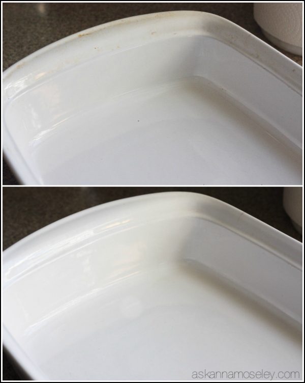 This is a really simple tip for how to clean baked-on grease off pots, pans & baking dishes. You will be AMAZED at how easy it is to get tough grease off with just a sponge and a little dish soap | Ask Anna