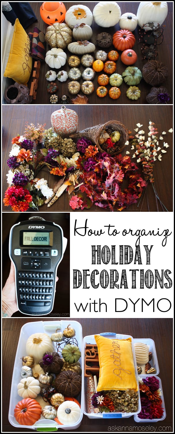 Tips for organizing holiday decorations and how to use a label maker to make them easy to find and keep organized | Ask Anna