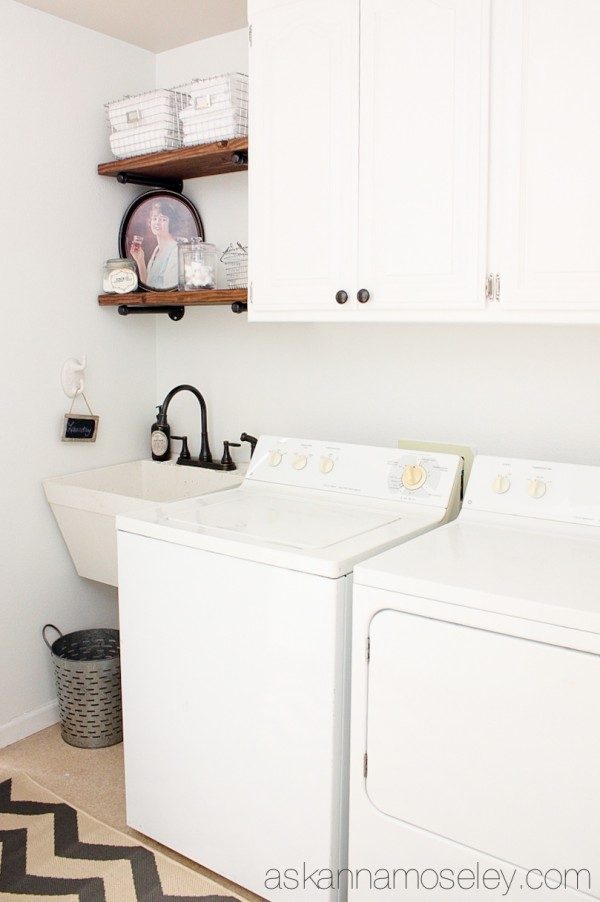 Laundry room makeover with DIY industrial shelves | Ask Anna