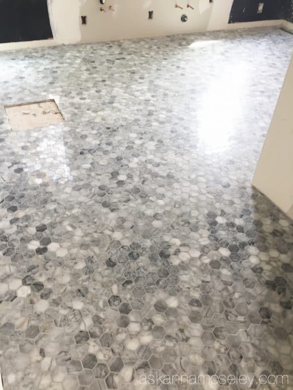 Master bathroom progress - marble hexagon tile from The Tile Shop| Ask Anna