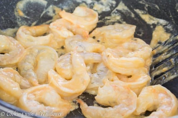 Jumbo shrimp tossed in a savory miso glaze. This miso glazed shrimp is delicious and perfect with rice for a quick and easy dinner | Cooking With a Wallflower