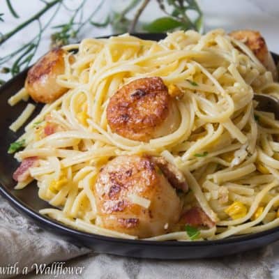 Pasta Carbonara with Pan Seared Scallops