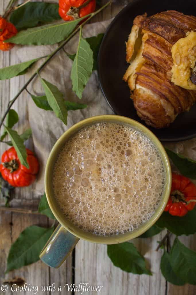 Strongly brewed coffee with some added pumpkin goodness, makes this pumpkin spice latte the perfect Fall pick me up. | Cooking with a Wallflower