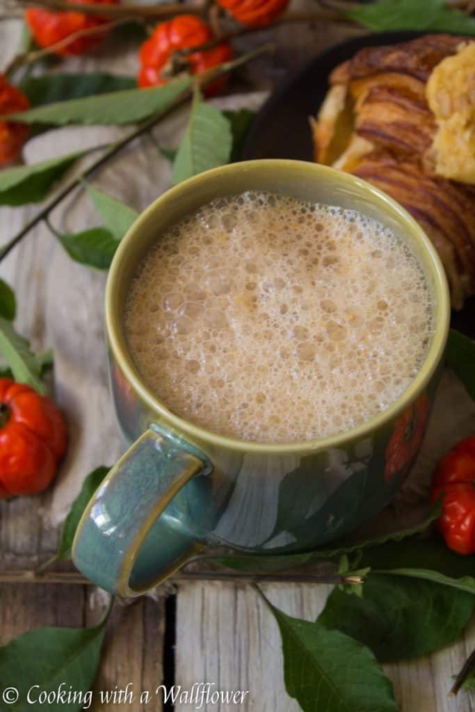 Strongly brewed coffee with some added pumpkin goodness, makes this pumpkin spice latte the perfect Fall pick me up. | Cooking with a Wallflower