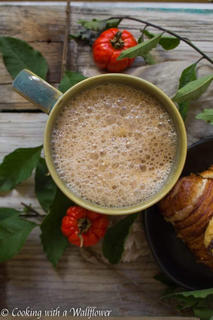 Strongly brewed coffee with some added pumpkin goodness, makes this pumpkin spice latte the perfect Fall pick me up. | Cooking with a Wallflower