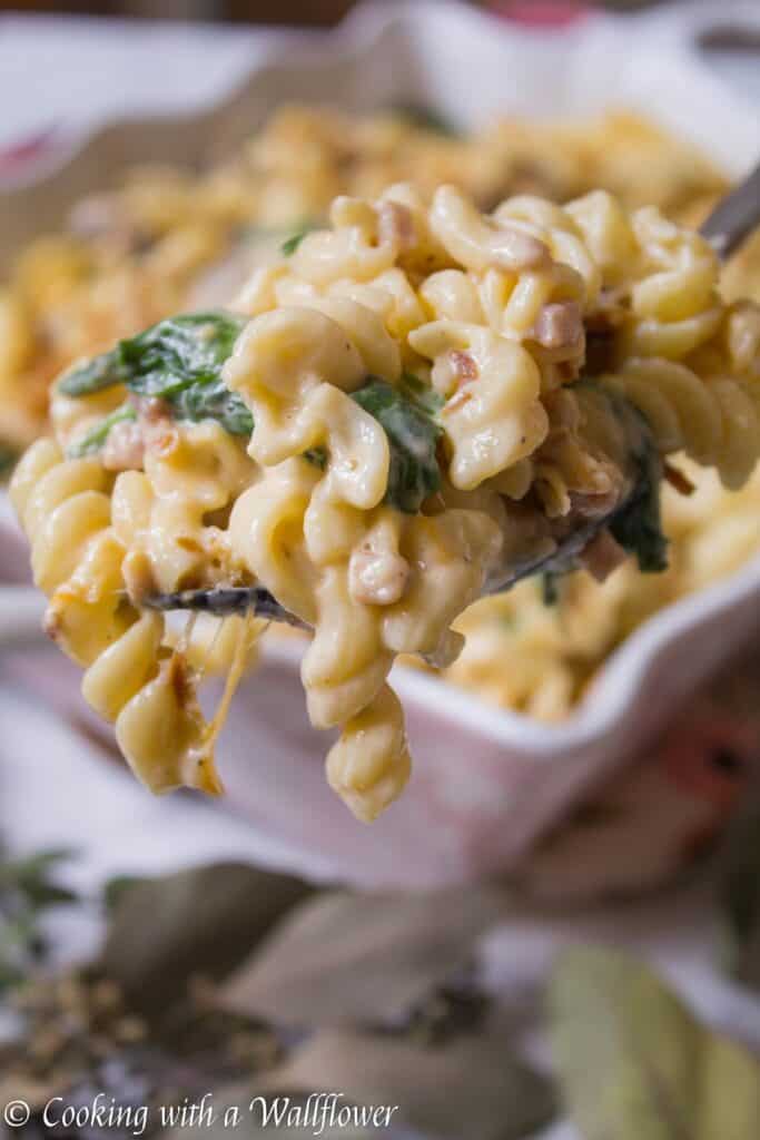 Spinach Mushroom Pancetta Mac and Cheese