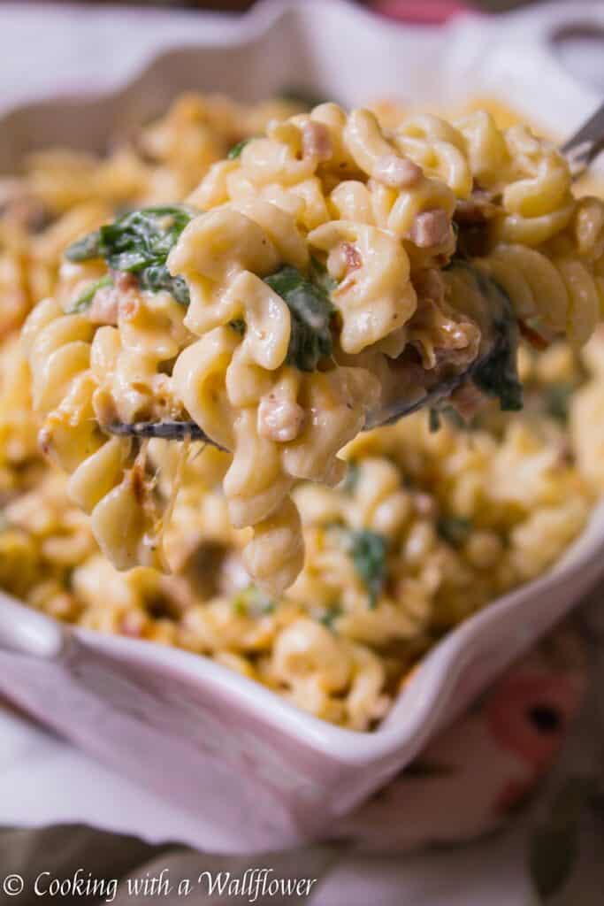 Spinach Mushroom Pancetta Mac and Cheese