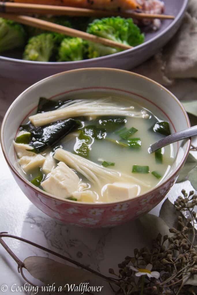 Savory miso soup cooked with seaweed, tofu, and mushrooms. This mushroom miso soup is simple, delicious and comforting. | Ask Anna