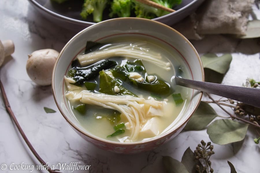 Savory miso soup cooked with seaweed, tofu, and mushrooms. This mushroom miso soup is simple, delicious and comforting. | Ask Anna