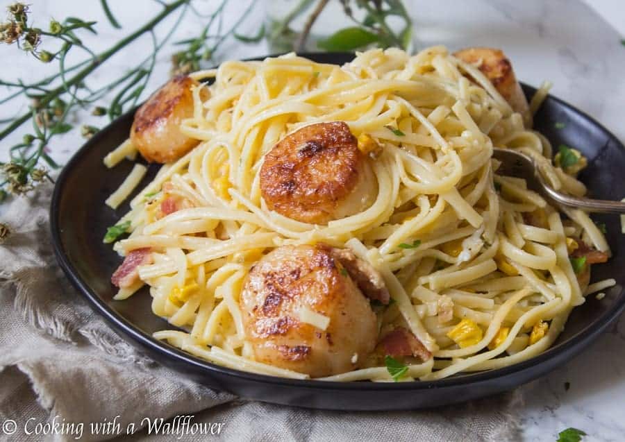 Pan Seared Scallop Pasta Carbonara | Ask Anna