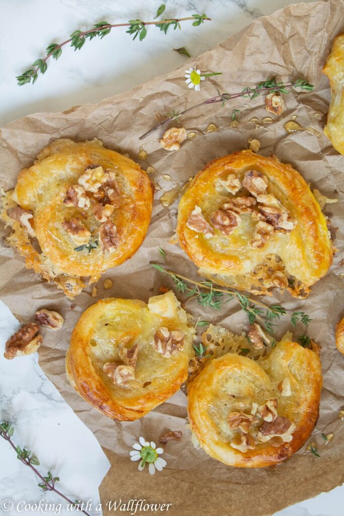 Baked Brie Puff Pastry Swirls with Honey and Toasted Walnuts