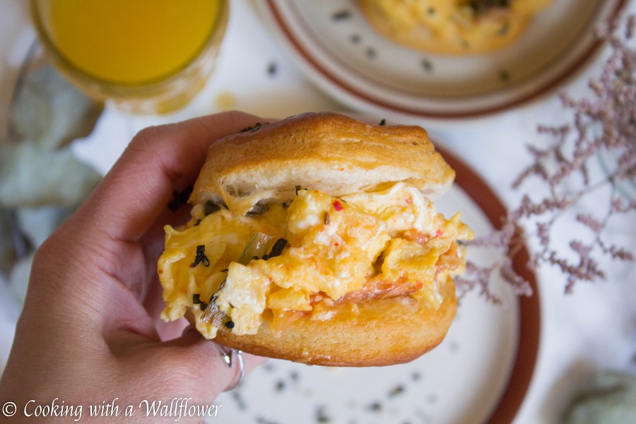 Kimchi Soft Scrambled Egg Biscuit Sandwiches