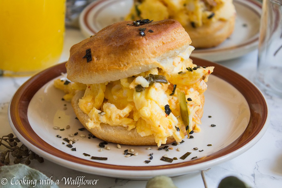 Kimchi Soft Scrambled Egg Biscuit Sandwiches